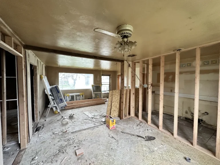 Open stud walls during an interior remodel